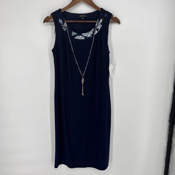 R&M Richards Womens Size 8 Navy Blue Floral Necklace Jacket & Dress Set Cocktail - Picture 4 of 12